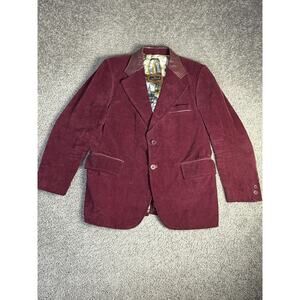 Cortefiel Blazer Mens 44 Red Corduroy Single-Breasted Lined Military Collared